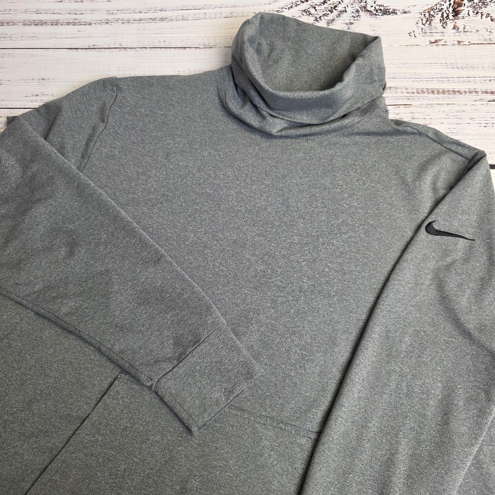 Nike Dri-Fit Funnel Neck Pullover Sweatshirt Womens Large Gray Kangaroo Pocket